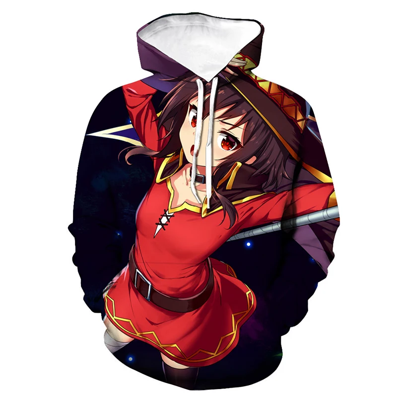 

Толстовки с капюшоном для девочек и аниме Konosuba, толстовка с 3D принтом, толстовка в стиле мегумин, хип-хоп, Толстовка для мужчин и женщин, Спор...