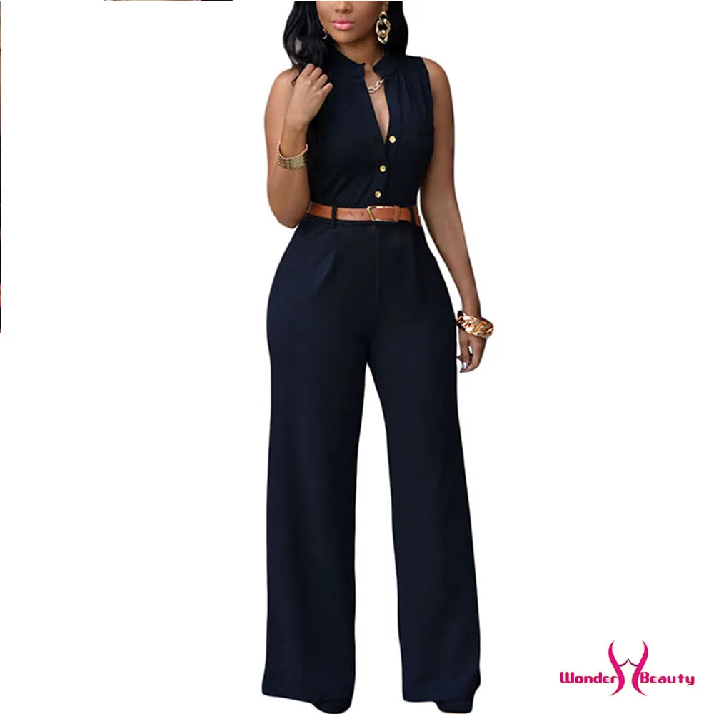 Женский модный комбинезон без рукавов с v-образным вырезом и широкими штанинами