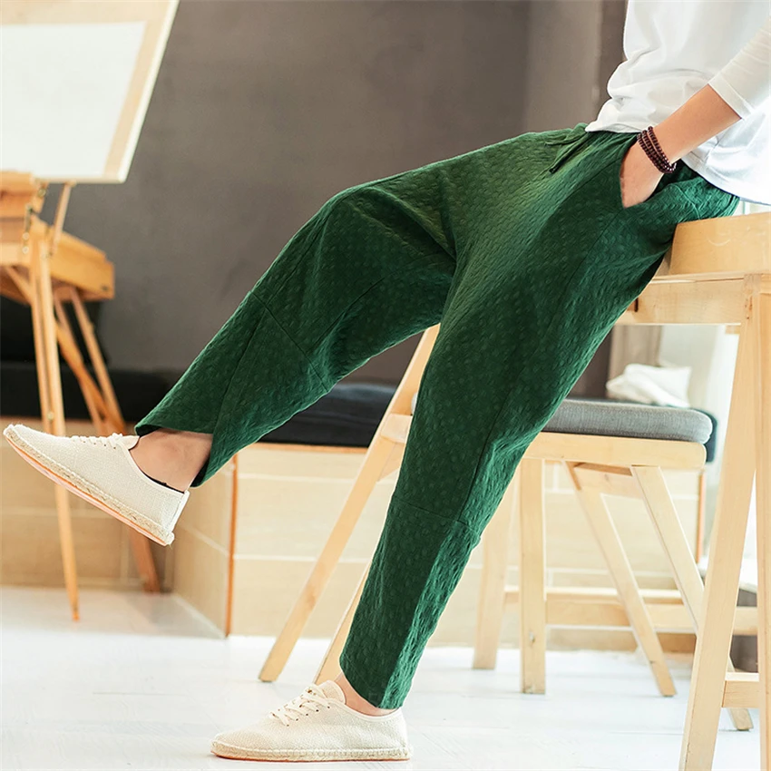 

4 Color Men Traditional Costume Chinese Urban Streetwear Retro Casual Solid Color Pants Summer Adult Plus Size Kungfu Trousers