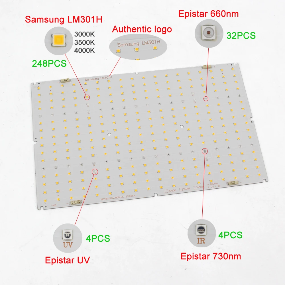 LM301H QB292 Quantum Tech V5 LED Board 3000K 3500K mix660nm UV IR board only,no driver, no heat sink