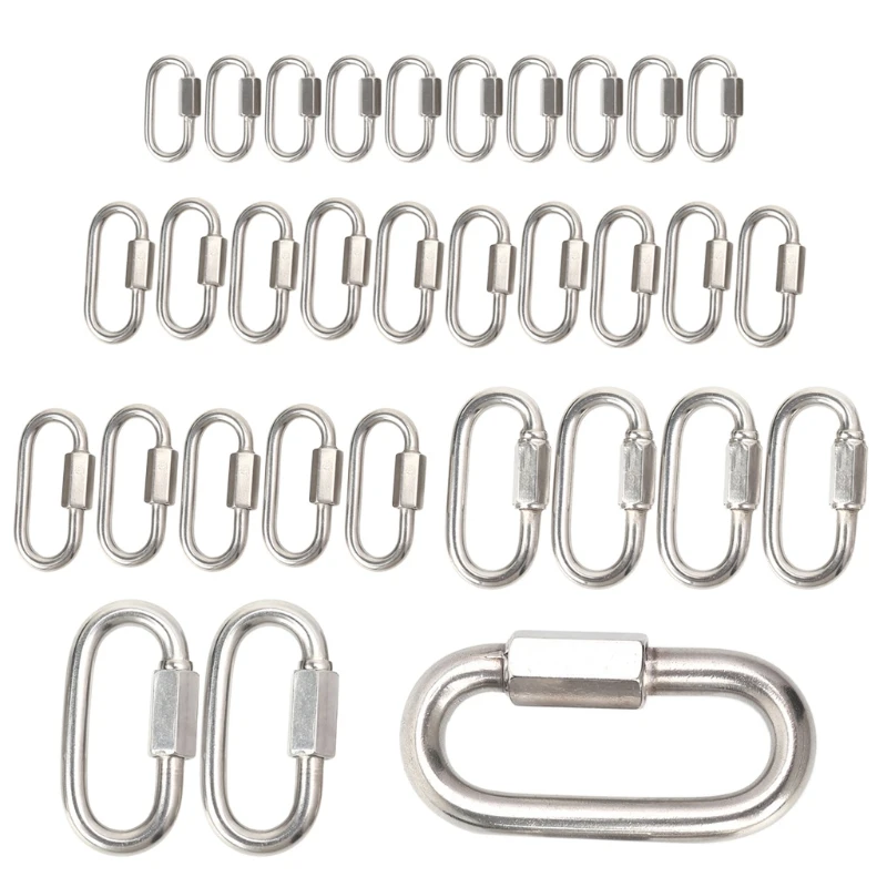 

2021 New Stainless Steel Quick Link Threaded Chain Connector D Shape Locking Carabiner Heavy Duty for Camping Hammock Swing