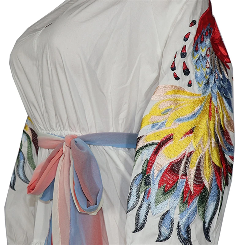 

African Dresses For Women 2021 Dashiki Ethnic Long Maxi V-Neck Cake Dress With Belt Africaine Robe Maxi Dress Africa Clothes