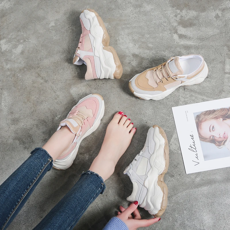 Женские кроссовки Сезон весна Новинка Женская обувь на плоской платформе Модные