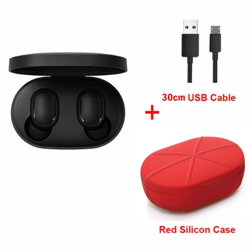 add red case cable Xiaomi Redmi Airdots Xiaomi беспроводные наушники Голосовое управление Bluetooth 5,0 шумоподавление управление - Цвет: add red case cable