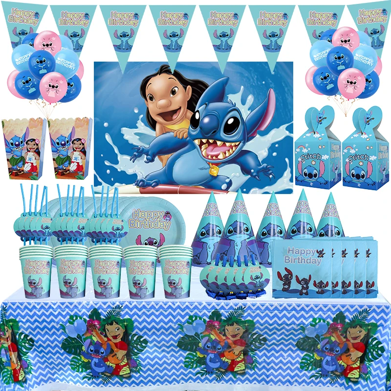 For 10People Stitch Baby Shower Boy Girl Balloons Foil Balloons Birthday Balloons Globos Diposable Tableware Napkin Decor