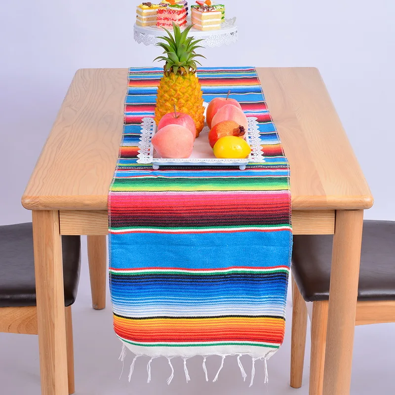 14x84 Inch Mexican Serape Table Runner Cloth Cover For Mexican Tablecloth Party Wedding Decoration Fringe Cotton Table Runner