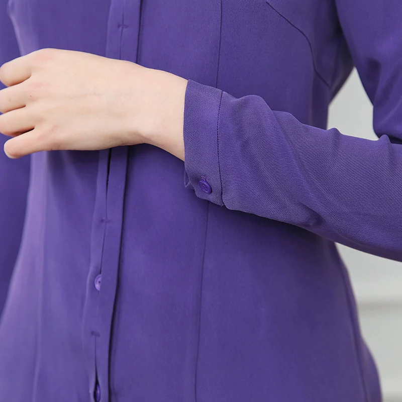 VOA Весенняя фиолетовая Офисная Женская шелковая блузка размера плюс тонкая