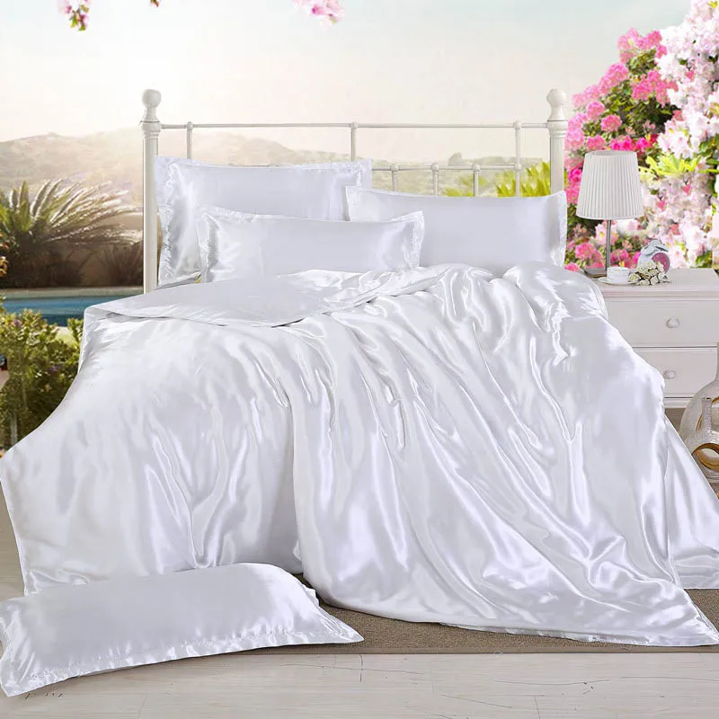 

1 Set Pillowcases Soft Bedclothes Home Textile Bedding Sets 3Pcs/4Pcs 100% Pure Satin Silk Duvet Cover