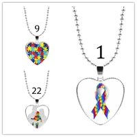 3pcs autism awareness heart glass necklace puzzle fashion pendant christmas gifts charm accessories kids