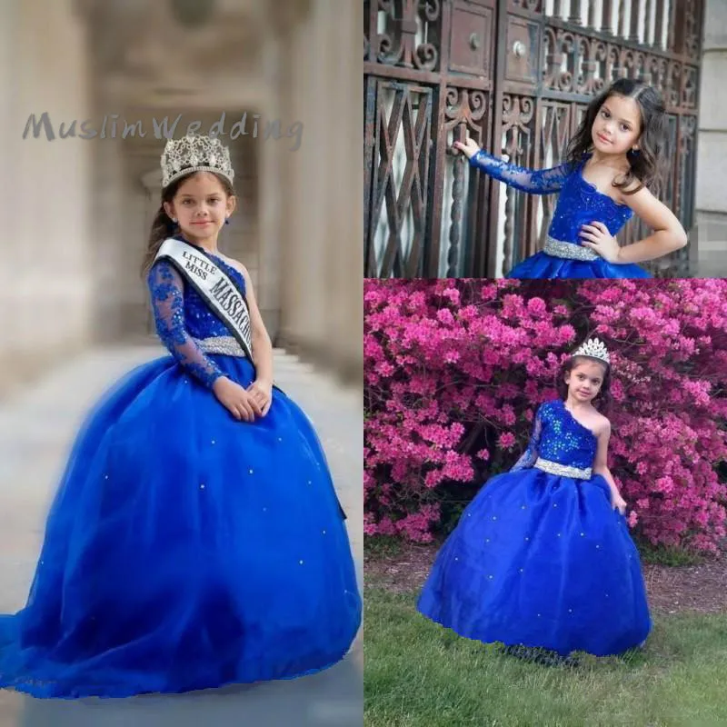 

Royal Blue Princess Wedding Flower Girl Dresses Puffy Tutu Off Shoulder Sparkly Crystals Toddler Little Girls Pageant Communion