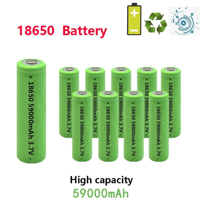 

High Quality 3.7V 59000mAh High-capacity 18650 Lithium Ion Rechargeable Battery 1-10 PCS for Charging Counter Lamp Flashlight