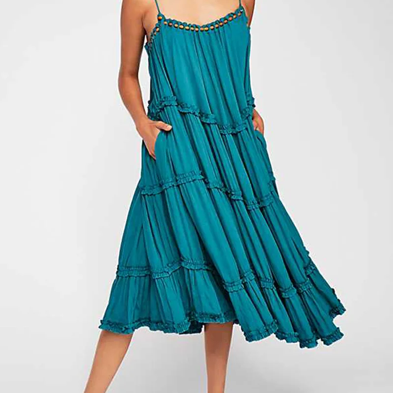 2020 летнее платье новое волнистое однотонное пляжное распродажа богемное с