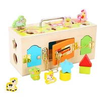 colorful montessori wooden lock box toys geometric blocks shape sorting toys for baby kids
