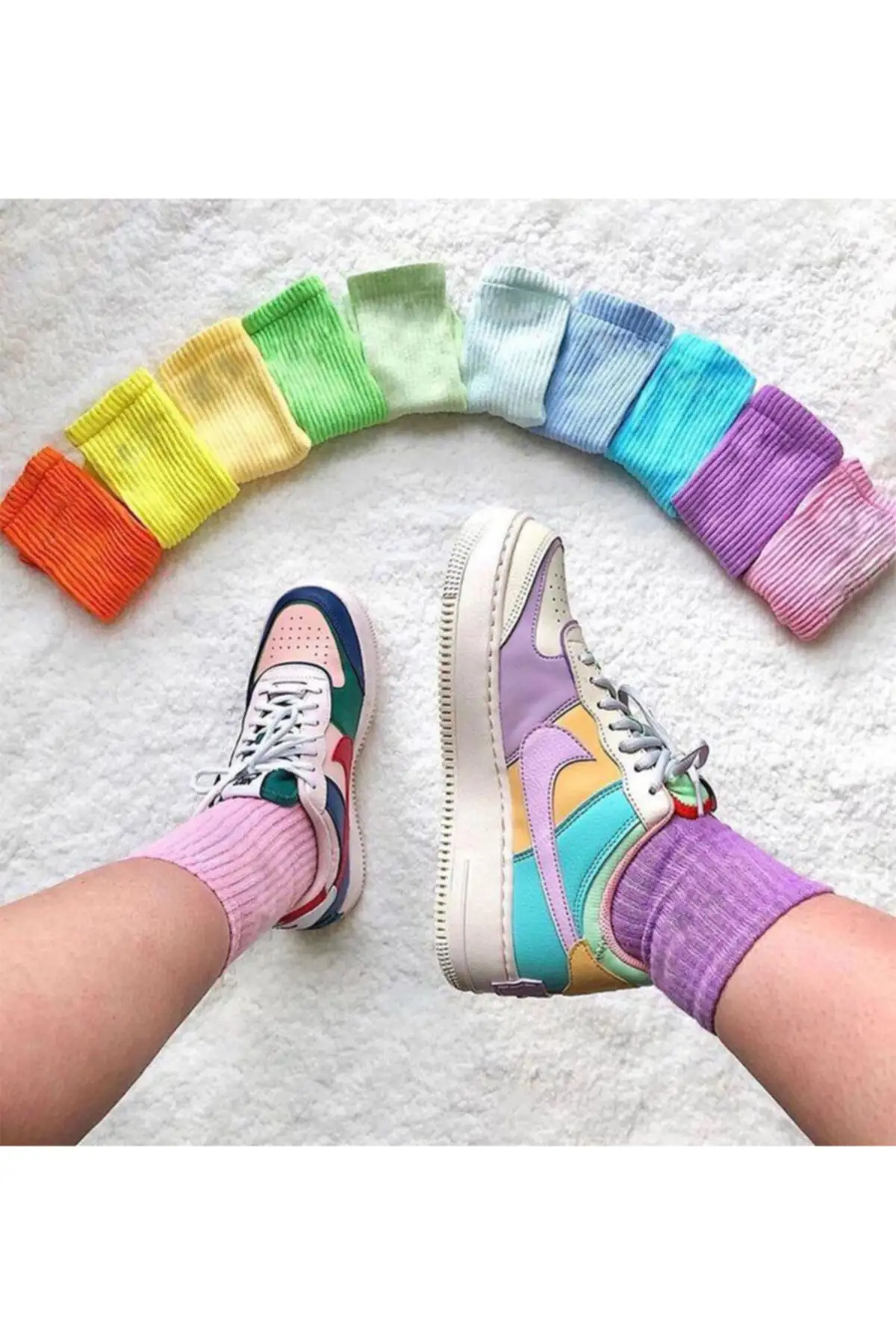 

Unisex Multi-Color College Socks Flat 10 Double-Quality Turkish Goods Colorful Socks Set. Long-Throated Socks. Vivid Colors