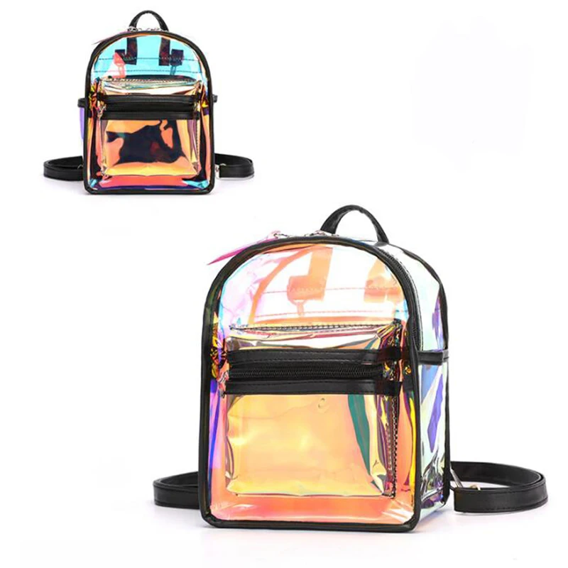 

Мини-рюкзак из ПВХ для женщин, модная прозрачная школьная сумка для учебников для подростков, прозрачная дорожная мини-сумка с лазерным при...