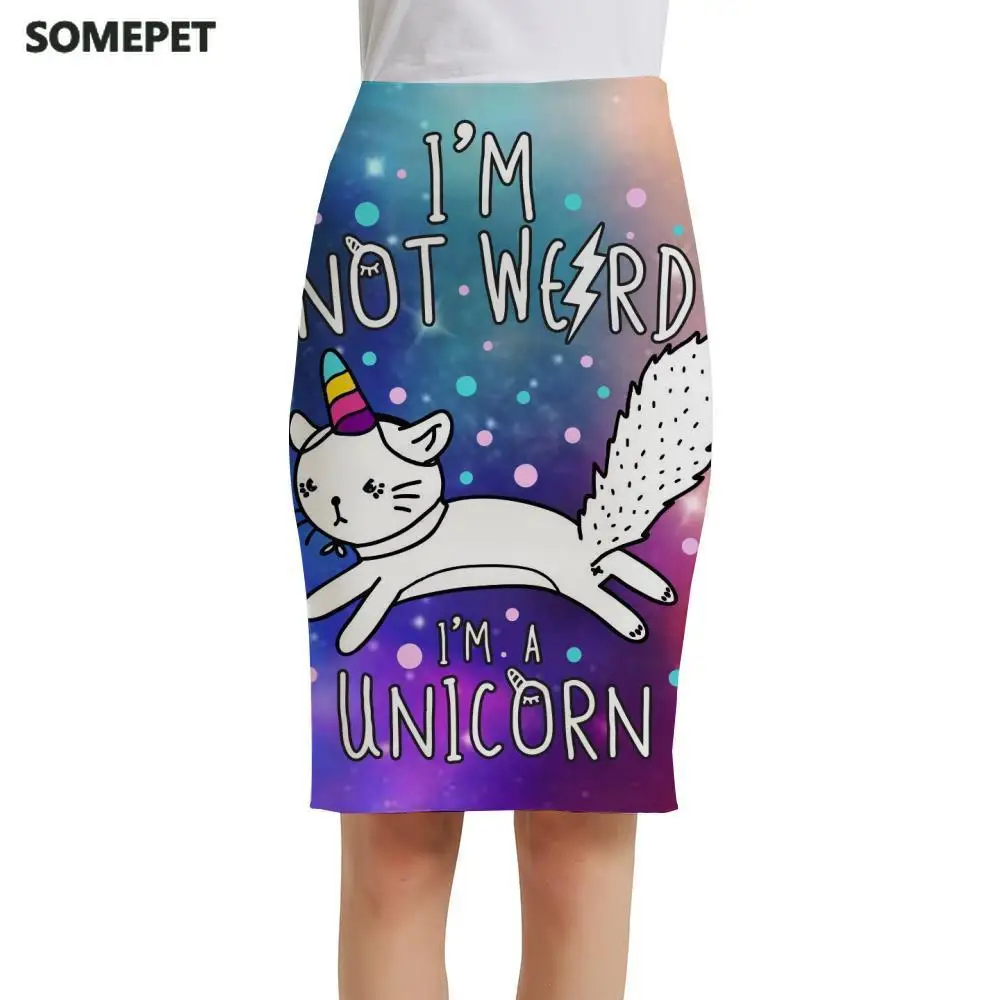 

Женская юбка-карандаш в виде единорога, до колена
