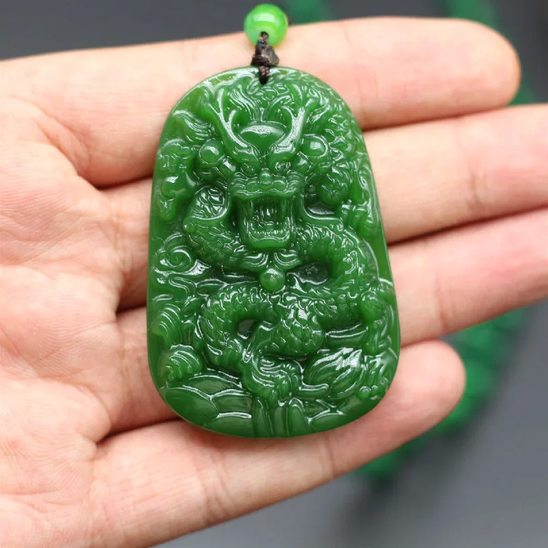 

Dragon Natural Green Jade Pendant Necklace Chinese Hand-Carved Charm Jadeite Jewellery Fashion Amulet for Men Women Lucky Gifts