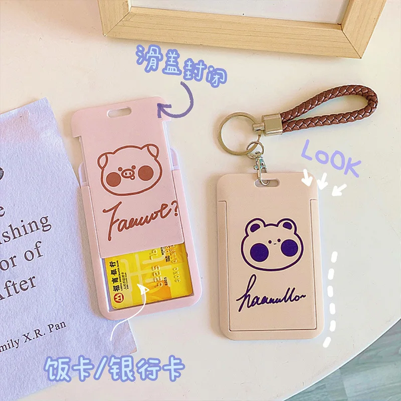 

1 Pcs Ins Style Student Bus Card Cover Sliding Cover Cover Access Keychain Creative Campus Cute Meal Card Cover