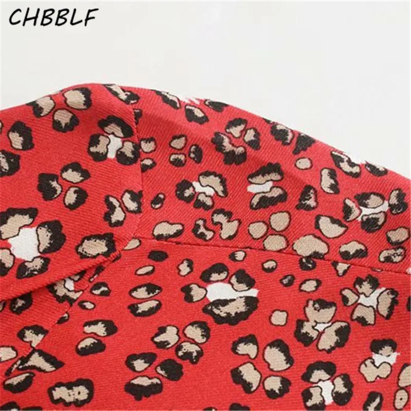 CHBBLF women fashion leopard midi dress V neck elastic waist long sleeve split female mid calf dresses O9268 | Женская одежда