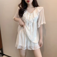 2021 spring and summer new trendy cute pajamas suit with chest pad sexy lace stitching two piece outer wear home service