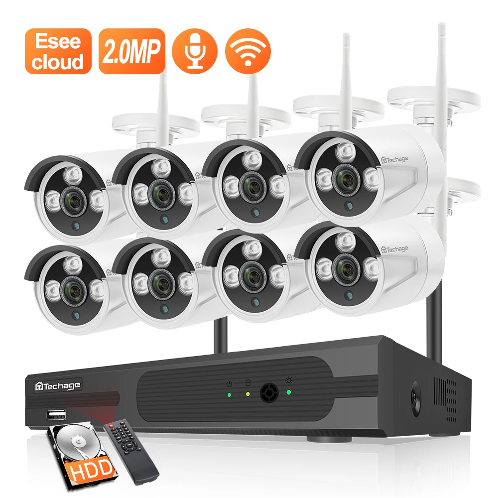 Камера видеонаблюдения Techage H.265 8 каналов беспроводная водонепроницаемая 2 МП IP NVR