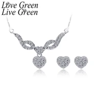 full love heart earrings jewelry sets for women crystal luxury jewelry wedding necklace valentines day rhineston costum jewelri