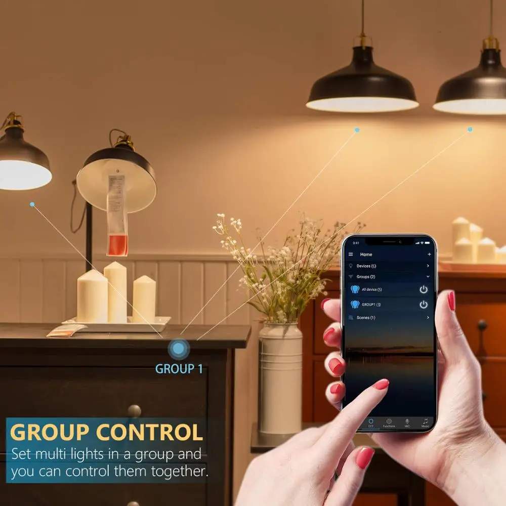 Wi Fi светодиодная смарт лампа Поддержка Alexa Google Home Tmall Genie Xiaodu голос Управление Rgbcw
