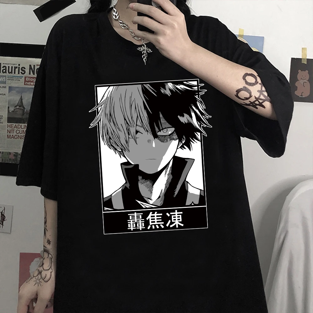 

Japanese Anime Print T Shirt Men My Hero Academia Shirt Shoto Todoroki Unisex Street Fashion Hip Hop Harajuku