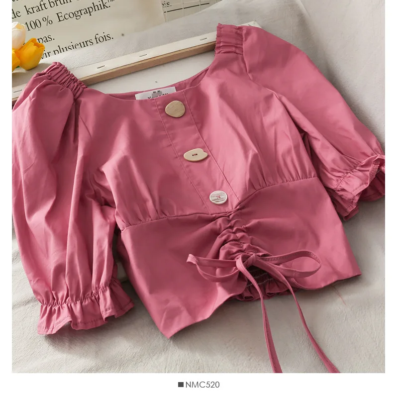 Летняя дизайнерская короткая рубашка с поясом на талии женская пузырьковым