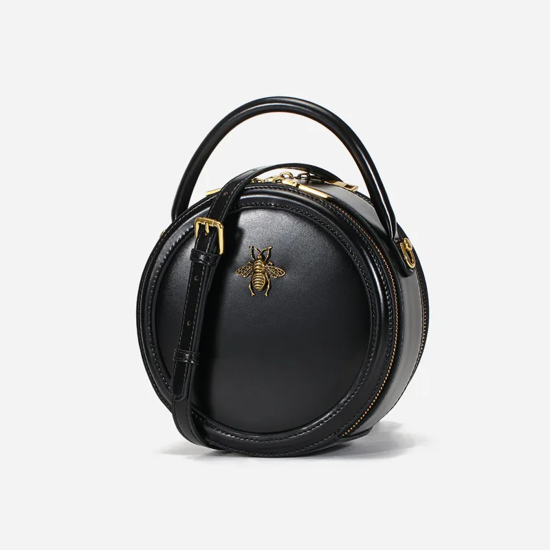 

LINWO 2021 Vintage Women Genuine Leather Circular Handbag and Shoulder Bag