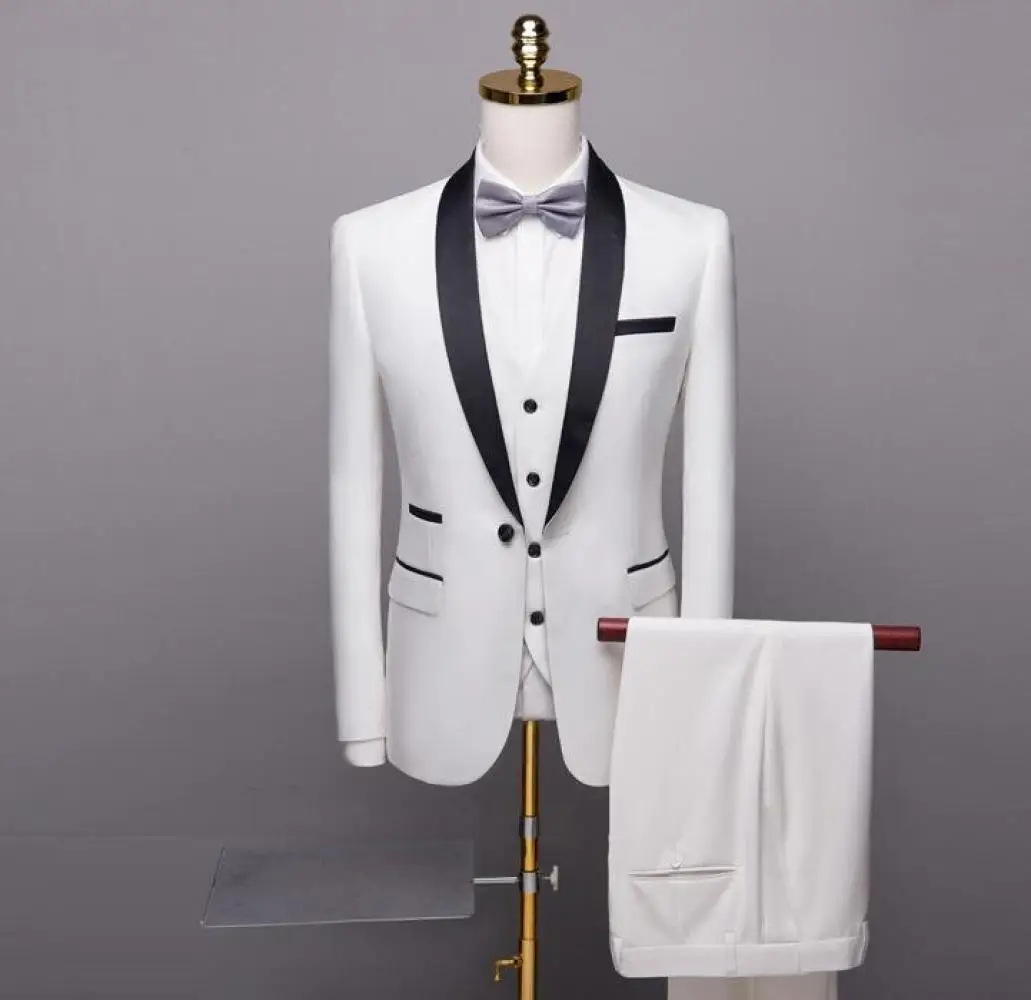 Men 3 Piece Slim Suit Blazer Business Formal Dress Blazer Wedding Office Pants Set Costume