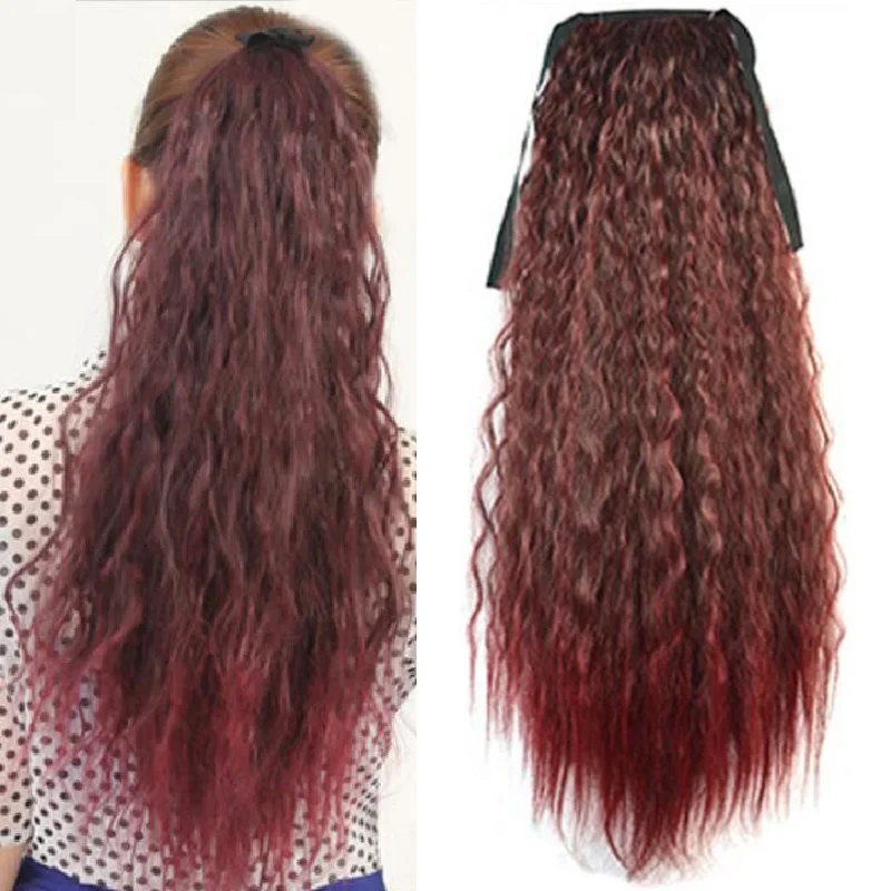 

Synthetic Hair Piece Bangdage Ponytail Extensions Long Corn Wave Pony Tail Heat Resistant Fiber Fake Hairpieces 24 inch 100g