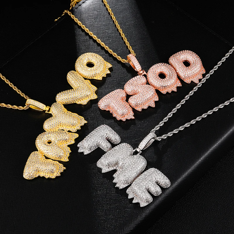 Хип хоп обычай фианит капельная льяная пузырчатая цепочка с буквами подвески и