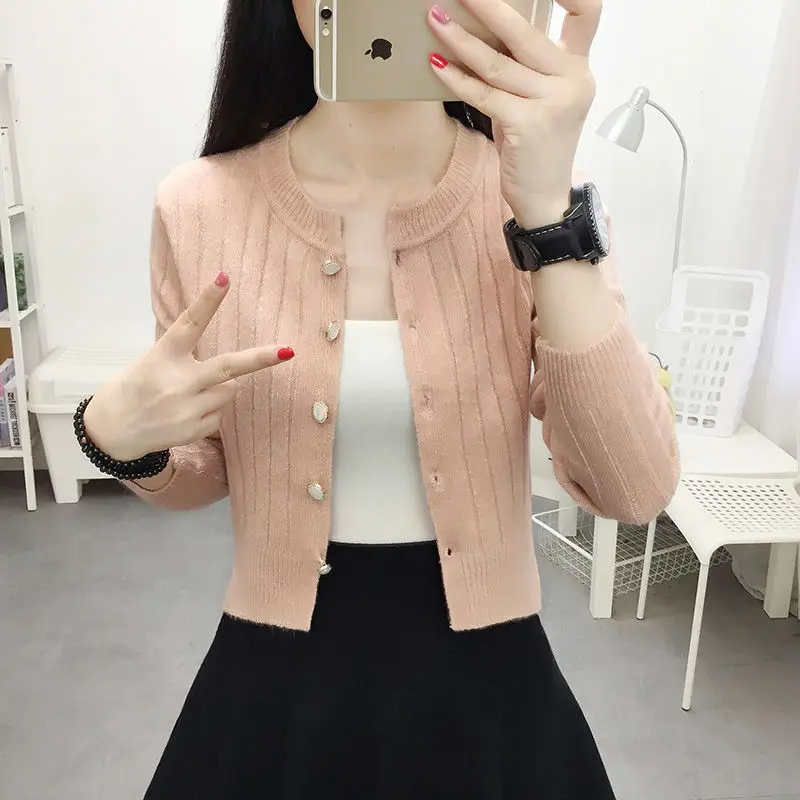 Женские свитера кардиган короткий осенне-зимний свитер Свободный Вязаный