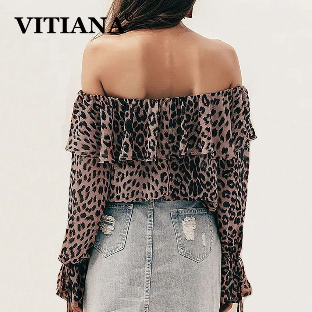 VITIANA Женская пляжная шифоновая блузка с расклешенным длинным рукавом вырезом