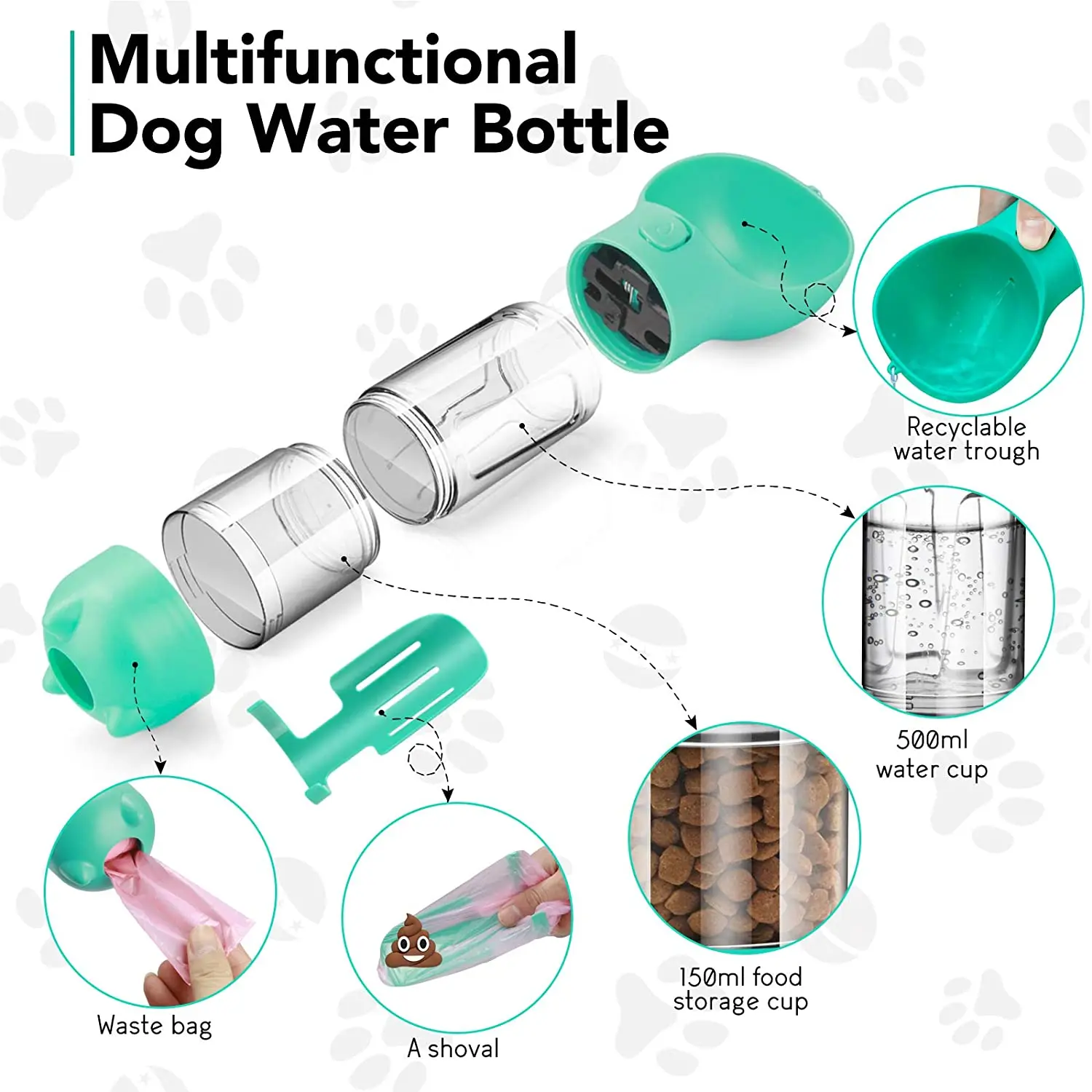 

Pets Water Bottle Portable Leak Proof Dog Supplies Dispenser with Drinking and Feeding Function Lightweight Animals Outdoors
