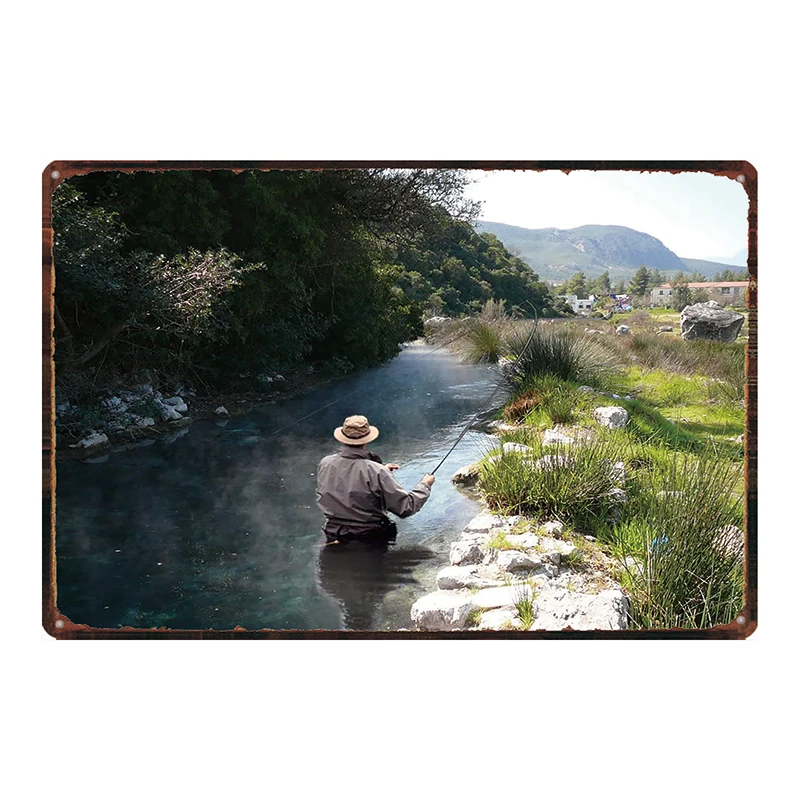 

Жестяной знак рыбака сельская Рыбалка жестяной плакат для кафе клуба паба рыбы фермы металлический знак Искусство стены декор железная пла...
