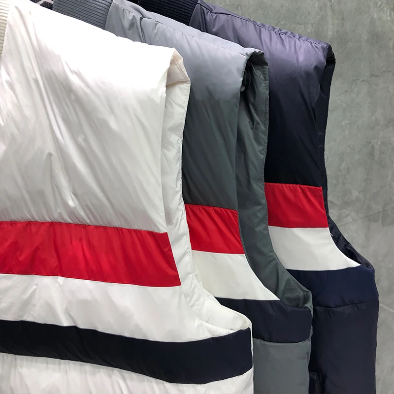 TB THOM Vest Winter Men's Jackets Fashion Brand Down Jacket Vest Matte Nylon Contrast RWB Stripe  Wholesale TB Thermal Vest