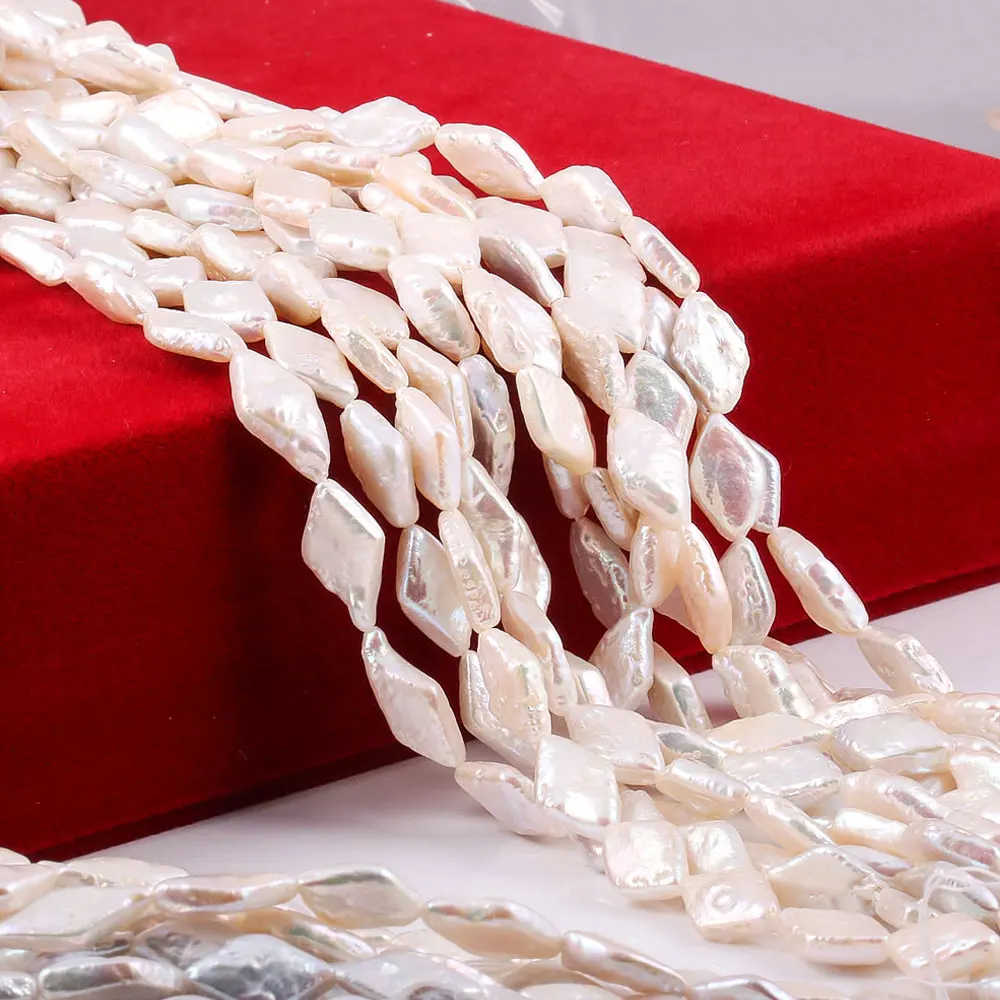 Бусины круглые из жемчуга бело-Розовая Жемчужина в форме ромба 9 х14 мм | Украшения