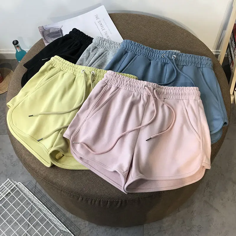 

2020 summer new high waist fashionable shorts women's Pink wear Korean wide leg hot pants sports beach pants