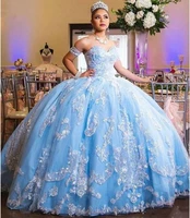light blue quinceanera dress sweetheart detachable sleeve lace appliques party princess sweet 16 ball gown vestidos de 15 a%c3%b1os