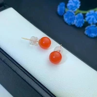 shilovem 18k yellow gold real natural south red agate stud earrings fine jewelry gift new party plant myme7 7 5999nh