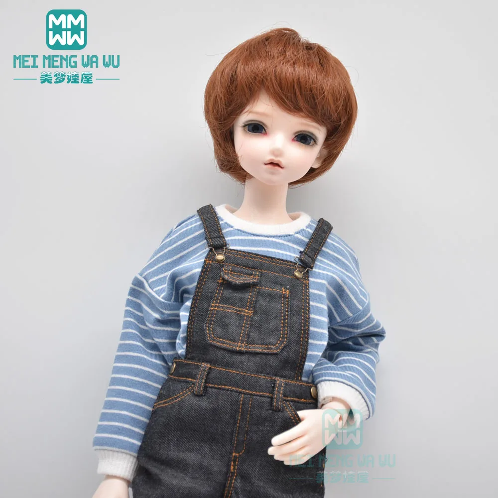 BJD doll clothes accessories fits 40-45cm 1/4 MSD MK MYOU fashion Striped sweater denim overalls