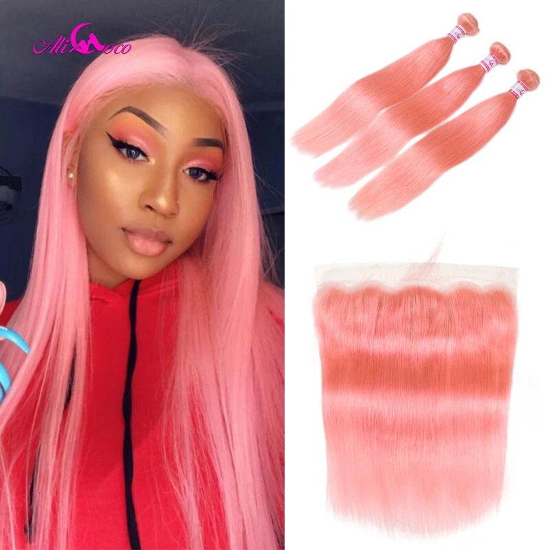Али Коко 26 28 30 дюймов розовый бразильские вплетаемые волосы 3 пряди с фронтальной