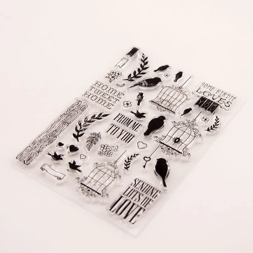 Клеточка с листьями и птицами прозрачный штамп в форме сердца силиконовые