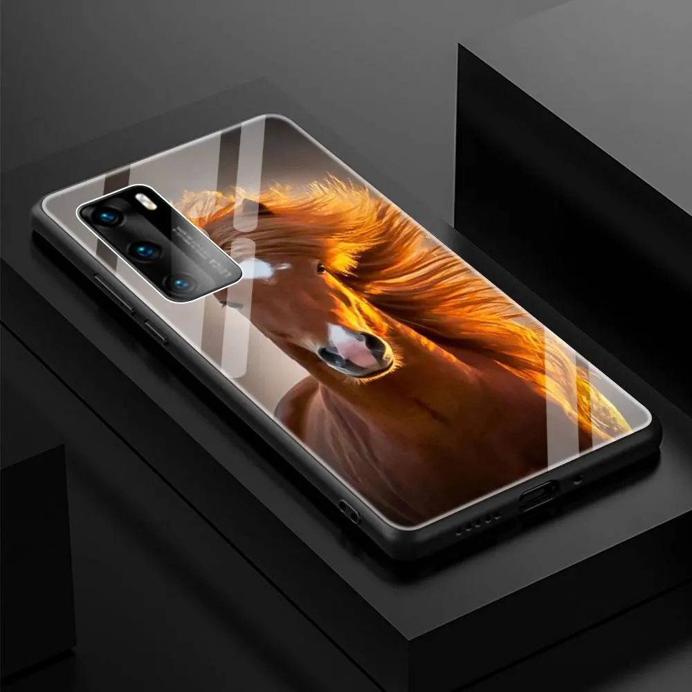 

Horse Animal Soft Edge Phone Case Cover for Huawei P30 P20 P10 Lite P40 Pro P Smart Z 2021 Luxury Tempered Glass Shell