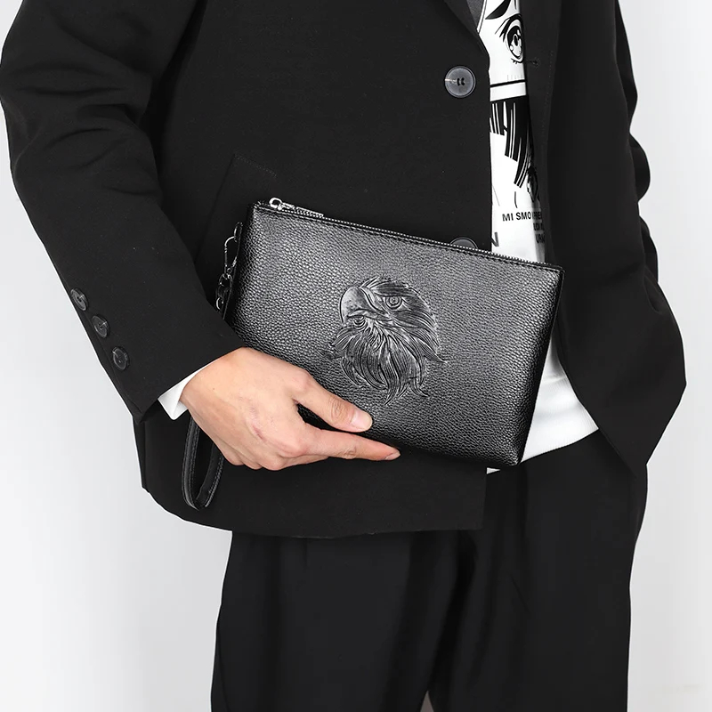 Black Brown Eagle Emboss PU Leather Man Day Clutch Bag 2022 Long Design Fashion Man Wallet Purse Business Male Mobile Cardholder