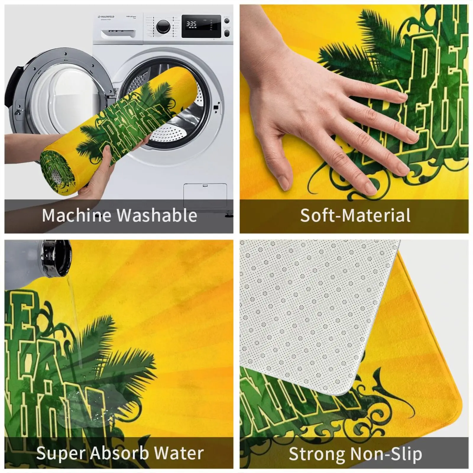 Коврик Reunion Island с зеленой ладонью мягкий нескользящий коврик 974