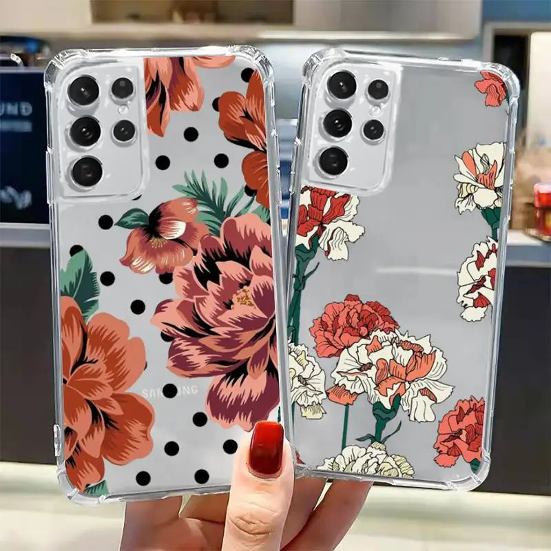 

Fashion Flower Phone Case Transparent for Samsung A 10 21S 31 50 51 52 12 71 S note 10 20 21 fe plus ultra