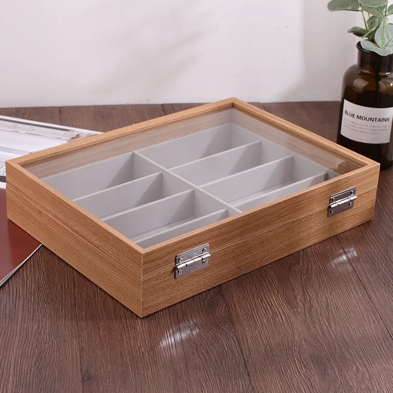 High Quality Wooden 8 Grids Glasses Storage Box Sunglasses Storage Organizer Eyeglasses Organizer Jewelry Box With Cover Display